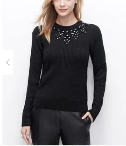Neu mit Etikett Ann Taylor schwarzer verzierter Damenpullover Pullover aus Wollmischung XS, M - Bild 1 von 7