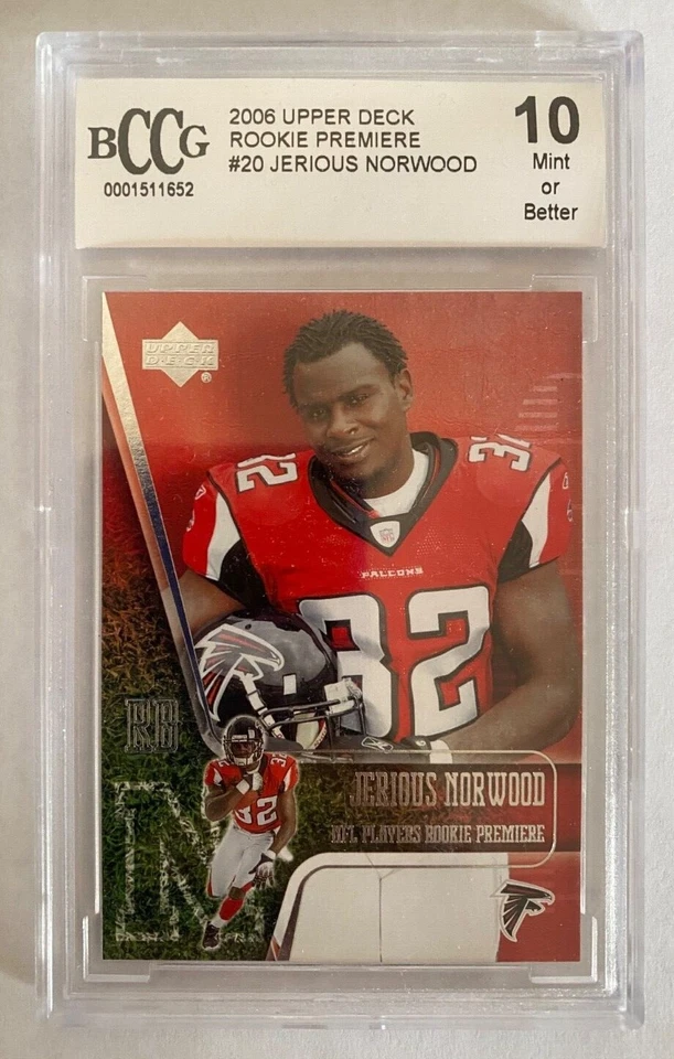 2006 Upper Deck Rookie Premiere Jerious Norwood Falcons Beckett BCCG 10 Gem Mint - Image 1 of 4