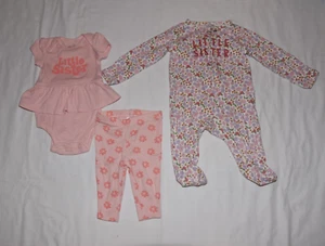 Baby Girl 3 Months Little Sister Outfit and PJ Sleeper Footed Pink Cute Carters - Picture 1 of 7
