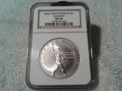 2006 P FRANKLIN SCIENTEST $1 SILVER COMMEMORATIVE NGC MS70 - Image 1 of 4