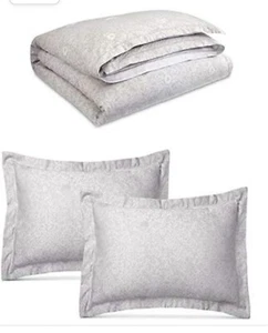 Ralph Lauren Alene Metallic Jacquard Duvet Cover & Shams Grey Cream Full / Queen - Picture 1 of 6