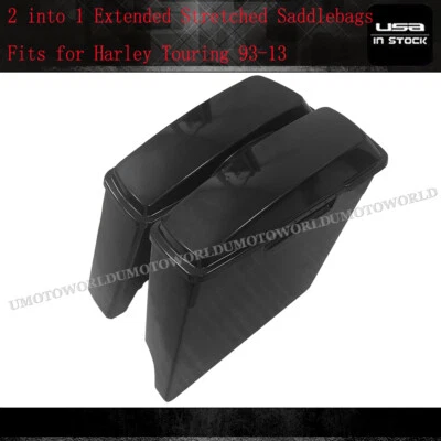 4" 2-into-1 Stretched Hard Saddlebags w/ Lids for Harley Touring Glide 1993-2013 - Image 1 of 4