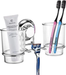 MaxHold No-Drilling Suction Cup Double Toothbrush Tumbler Holder - Vaccum Syste - Picture 1 of 5