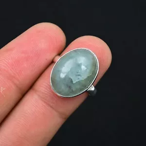 Aquamarine Gemstone Handmade 925 Sterling Silver Jewelry Ring For Gift - Picture 1 of 4