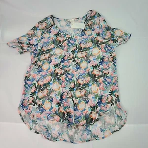 H&M Women's Size 2 Tropical Summer Floral Short Sleeve Top V-Neck Blouse - Picture 1 of 5