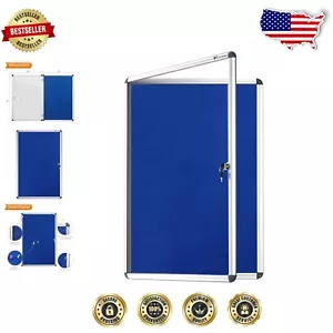 36x24 Lockable Bulletin Board with Shatterproof PET Door and Blue Felt - Picture 1 of 9