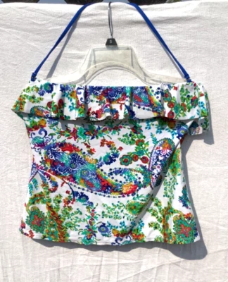 Traje de baño Top talla 16 “Chaps” Azul Brillante Rojo Verde Patrón Floral Foto 1 de 4