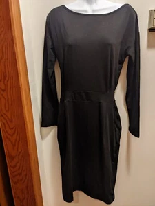 Pretty Garden Women's Medium Black Long Sleeved Round Neck Dress With Tie NWT - Picture 1 of 8