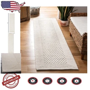 Luxury Handmade 2'3" x 6' Wool Runner Rug - Stain-Resistant Ivory Design - Picture 1 of 7
