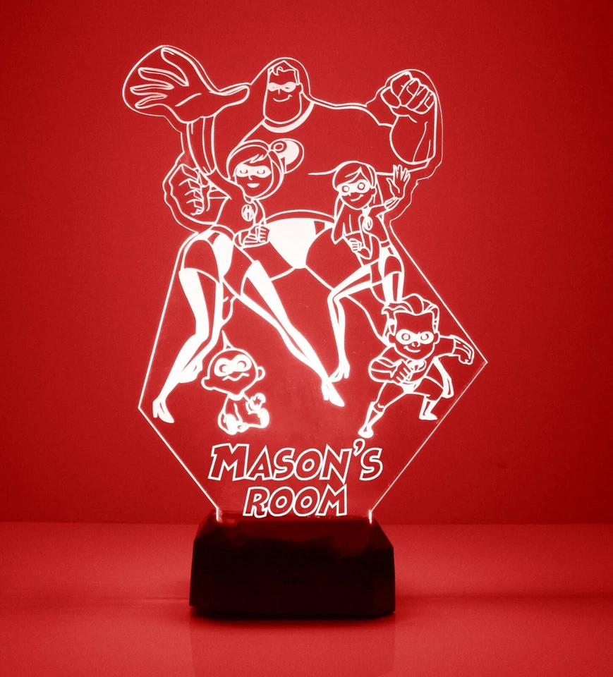 The Incredibles, Engraved LED Night Light, with Remote Control,Kids Rom Light Up - Image 1 of 4