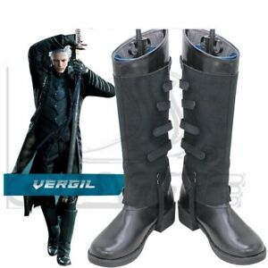 DMC Devil May Cry 5 Vergil Shoes Black Boots Halloween Cosplay Men Shoes@Q