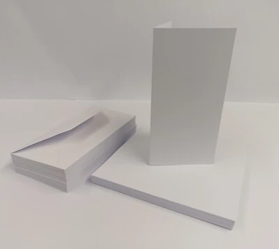 STELLA CRAFTS 50 x DL White Blank Cards (250gsm) & Envelopes (100gsm) - Pre-Creased