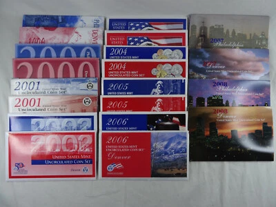 1999-2008 US Mint Uncirculated Sets OGP Envelope COA 218 Coins 10 Annual Sets - Image 1 of 4
