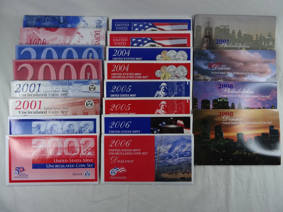 1999-2008 US Mint Uncirculated Sets OGP Envelope COA 218 Coins 10 Annual Sets - Image 1 of 4
