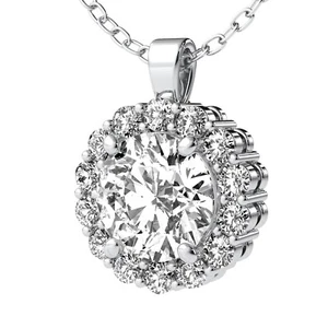1.00 CT G VVS2 Halo Round Cut Lab Grown Diamond Pendant 14k White Gold 16" Chain - Picture 1 of 3