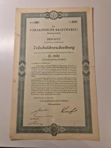Vorarlberger Kraftwerke Teilschuldverschreibung 1000 CHF 1930 - Bild 1 von 1