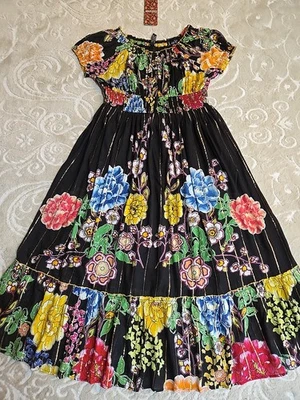 Nuevo con etiquetas Maxi Vestido Anthropologie Me 2 Magic Talla 2X Negro Floral Boho Metálico En Niveles  Foto 1 de 4