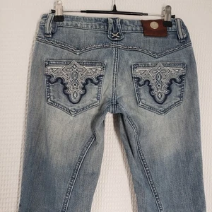 Antik Denim Jeans Damen 26 blau Low Rise Skinny bestickt Button Fly Western - Bild 1 von 21