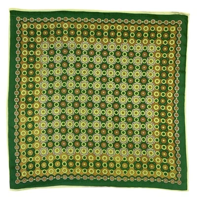 VTG 60S 70S GREEN YELLOW ORANGE DAISY FLORAL GEOMETRIC DOT CIRCLE TILED SCARF - Image 1 of 3