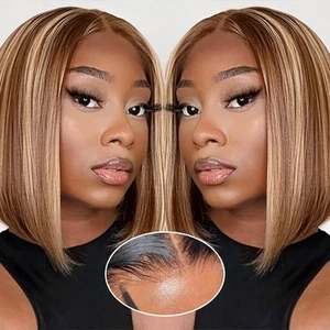Ombre Bob Wig Human Hair 4/27 Highlight Honey Blonde Lace Front Bob Wigs Huma... - Picture 1 of 6
