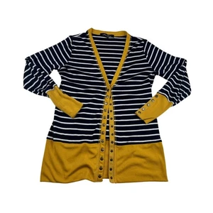 Hawthorne Shirts Women Medium Blue Yellow Stripe Pockets Casual Comfy Stretch 2x - Picture 1 of 24