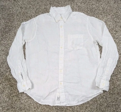 Camisa Abercrombie & Fitch Para Hombre Grande Blanca Manga Larga Con Botones 100% Lino Foto 1 de 4