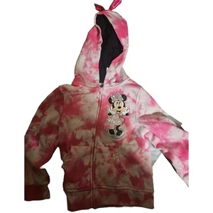 Disney NWOT Minnie Mouse Tye Dye Pink Hoodie - sz 7 Cute Hoodie with Bow & Ears - Picture 1 of 1
