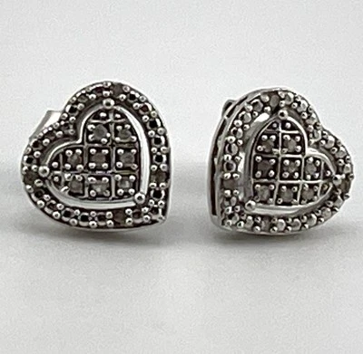 UNISEX 925 Sterling Silver & CZ Heart Earrings/Pierced/.25”/2.2grams  - Image 1 of 4