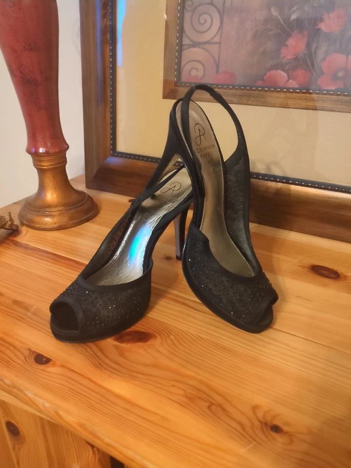 Adrianna Papell Black Rhinestone Slingback Heels 7M - Image 1 of 4