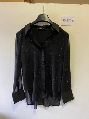 Mango Barthes Camisa Con Lunares Adorno Detalle en Negro UK S Small (FMS13-6) - Imagen 1 de 3