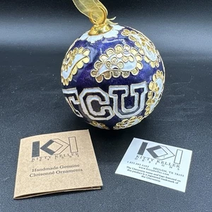 Kitty Keller TCU Oro Hecho a Mano Cloisonné Adorno de Navidad Texas Christian Univ - Imagen 1 de 12