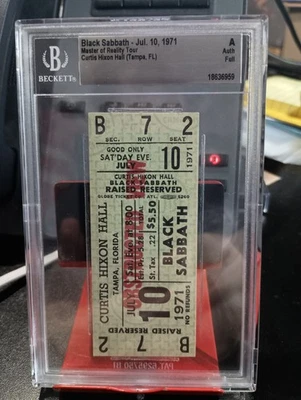 Boleto de concierto completo Black Sabbath Curtis Hixon Hall Tampa FL 10 de julio de 1971 BAS Foto 1 de 4