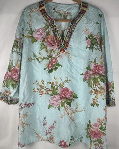 Soft Surroundings Light Blue Floral Embroidered Tunic Top Plus Sz 2X 3/4 Sleeves - Picture 1 of 6