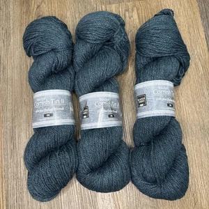 Blacker Yarn Lot Of 3 Polgooth Blue Cornish Tin 11 DK British Wool Mohair Alpaca - Picture 1 of 7