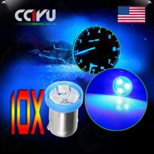 10Pcs Ultra Blue 3SMD LED Dashbaord Speedometer Guage Panel BA9S 1815 Light Bulb - Picture 1 of 7