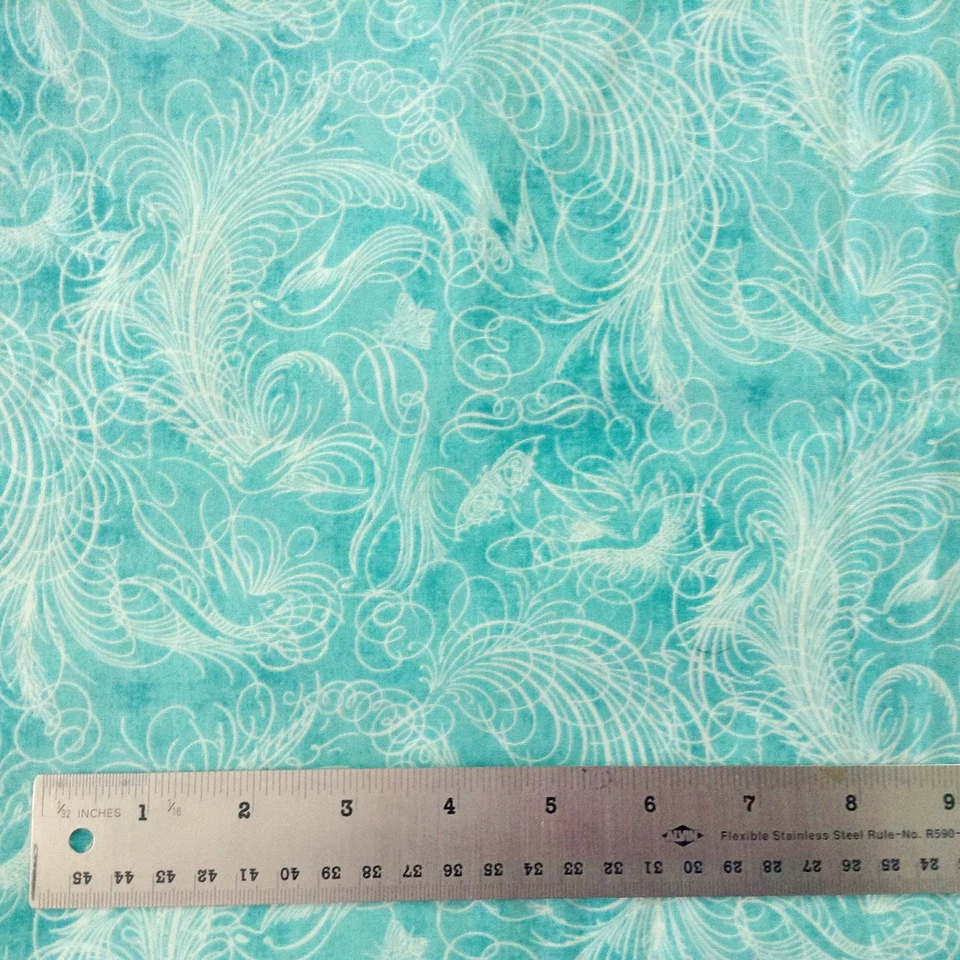 Fabric Cotton Bird Flourish Green Ivory Kate Ward Thacker 2.5 Yards X 44" Wide - Image 1 of 1