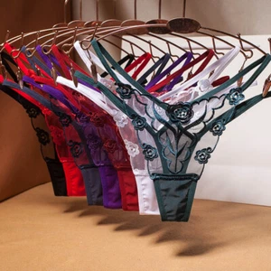 Womens Embroidery Floral Lace Panties Lingerie Thongs G-String Underwear Briefs - Picture 1 of 19