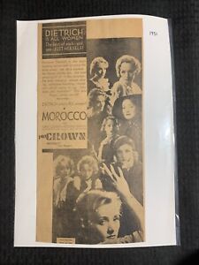 1931 MAROC 8 x 10,5 pouces publicité imprimée film très bon état + 4,5 Marlene Dietrich / Gary Cooper