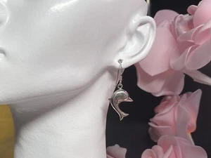 Vintage Sterling Silver 925 Earrings Jewellery Dangle Drop Dolphins 2.16g - Picture 1 of 7