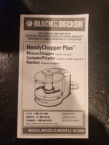Black & Decker 1988 Handy Chopper Manual Model HC3000 MANUAL ONLY - Bild 1 von 3
