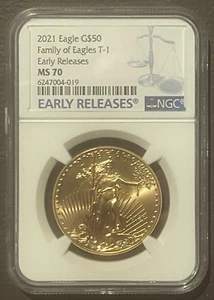 2021 $50 GOLD EAGLE One Ounce 1 oz. Graded by NGC MS70 T-1 Early Releases : 9275 - Picture 1 of 2