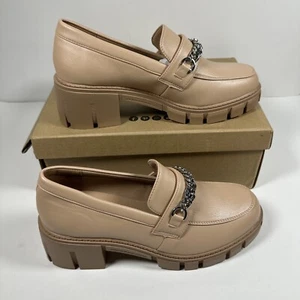 TINSTREE Platform Loafers  Womens Size 9 with Chain Comfort Chunky Heel Slip On - Picture 1 of 11