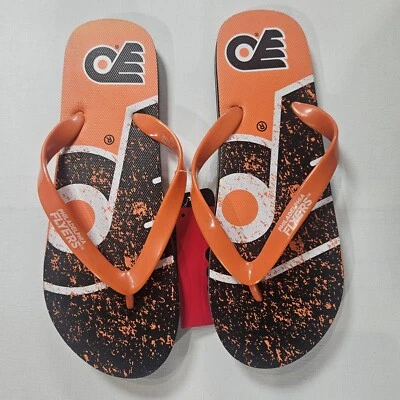 Philadelphia Flyers Flip Flop Sandals Mens Medium Foco Brown Orange NHL Official - Image 1 of 4
