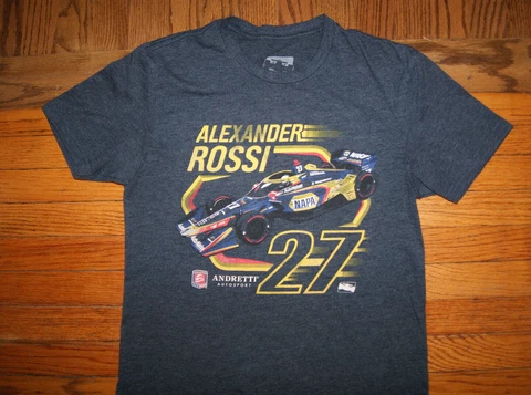 Indy Car 500 Speedway Alexander Rossi #27 Small Gray T-Shirt Andretti Autosport Cover
