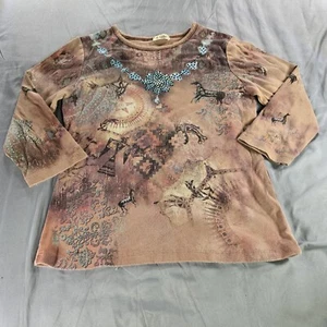 Cactus Bay Top Women Medium Equestrian Horse Southwest Tribal Petroglyph Western - Picture 1 of 10