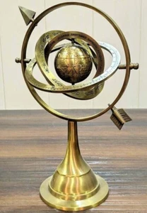 Antique Brass Armillary Sphere, With Arrow Nautical Maritime Engraved Globe - Picture 1 of 4