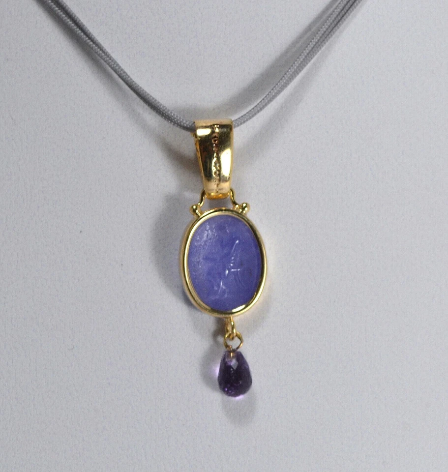 TAGLIAMONTE CIONDOLO  ARGENTO 925  OVALE PASTE VITREE E AMETISTA         TGN 953 - Immagine 1 di 3