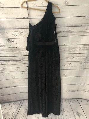 NUEVO CON ETIQUETAS XOXO Mono Negro Terciopelo Terciopelo Volantes Un Hombro Talla L Pierna Ancha Dorado Zi Foto 1 de 4