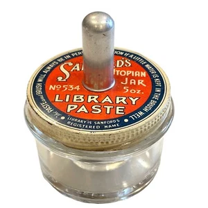 Vintage Sanfords Utopian Library Paste Jar No.534 with Original Brush 5 Oz - Picture 1 of 12