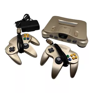 Nintendo 64 Toys R Us Exclusive Gold OEM x2 Controller Console N64 TESTED WORKS - Picture 1 of 11